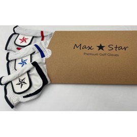3 Pack Max Star Mens Golf Gloves Super Soft All Weather with Cooling Lycra finger and knuckle inserts and palm insert for improved grip and strength (M)