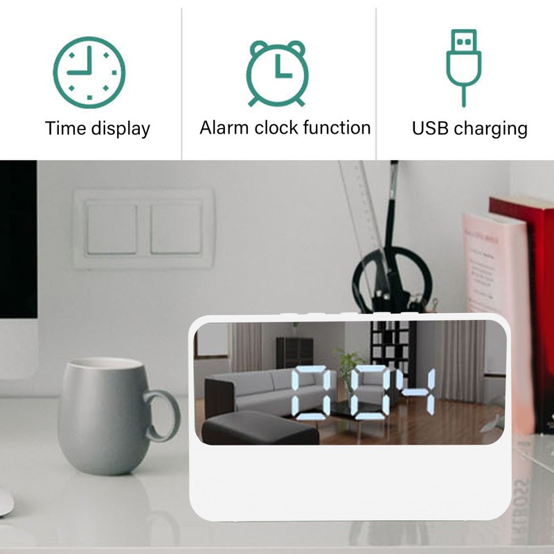 LED Digital Alarm Clock Simple Modern High Definition Display Mirror