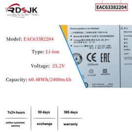 EAC63382204 EAC63382202 Battery for LG A9 MAX A9M A9MULTI A958 A958SA A958SK Cord Zero A9, A9 Plus A902RM A905M A907GMS A905RM A908MVR A927KGMS A9S A929KVM A958S A958SA A9K-PRO A9K-CORE A9T-Ultra A916