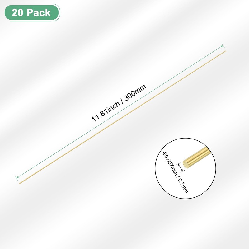M METERXITY 20-Pack Brass Rod, 0.7mmx300mm H65 Solid Brass Round