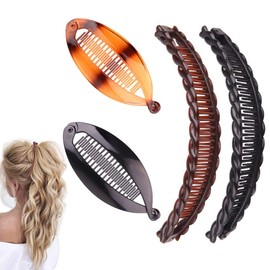 Banana Hair Clips Set,2 Fishtail & 2 Double Comb Claws, Non-Slip Small Banana Clip for Fine Hair, Large Oval Ponytail Back Clips for Women, Everyday & Wedding Styling