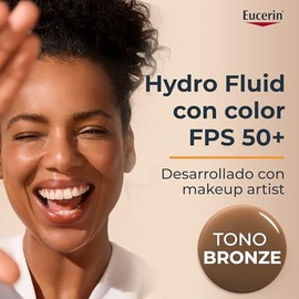 Eucerin Sun Face Hydro Fluid FPS 50 + Tono Bronze 50ml Protector Solar Facial con Color, textura ligera, suave y refrescante. Rápida absorción sin sen
