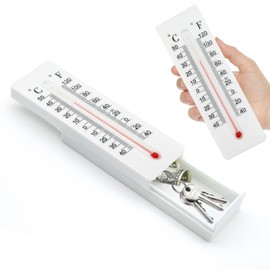 Key Cabinet Outdoor, Key Lock Box, Thermometer Decorative Hide a Keys Lockbox for Outside Waterproof Dexspoeny Secret Hidden Storage Coins, Money and Hold House Spare Keys for Safe Storage