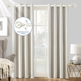 TVWOO White Decorative Farmhouse Curtain Rod:66-120"Adjustable Heavy Duty Single Window Curtain Rod for Bedroom Livingroom,Antique White Boho Rustic Drapery Pole with Vintage Twist Finial Easy Install