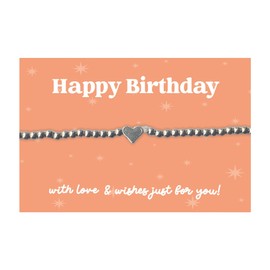WishStrings “Happy Birthday” Stainless Steel Beaded Stretch Bracelet | Heart Charm Gift for Birthday Celebration & Special Wishes | Thoughtful Jewelry for Friends & Loved Ones