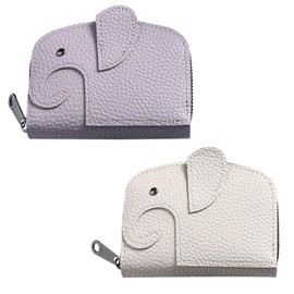 KASESSS 2 Pieces Credit Card Holder, PU Leather Credit Card Wallet, Cute Elephant Credit Card Holders for Women Men, Card Case with 11 Card Slots, RFID Card Holder with Zipper (White, Purple)