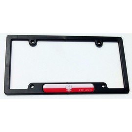Poland Polska Flag Black Plastic Car License Plate Frame Dome Decal Polish Eagle