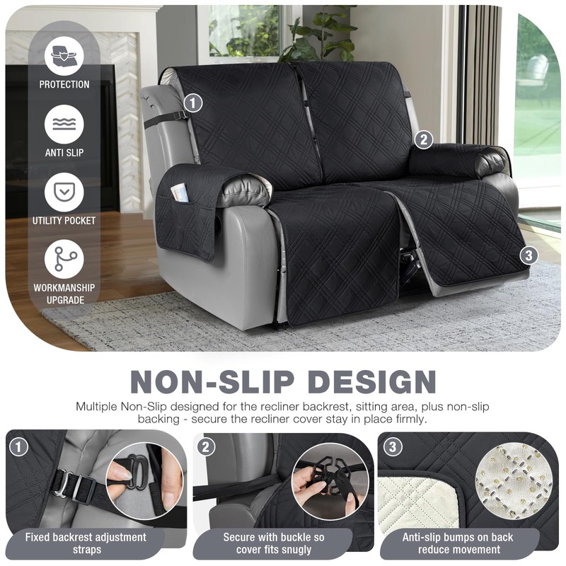 TAOCOCO 100% Waterproof Oversized Loveseat Recliner Cover, Non Slip Split