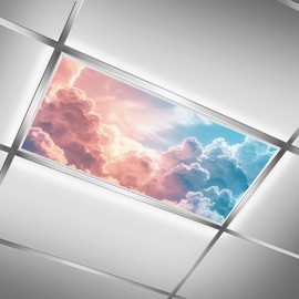 QOROL 2PCS Fluorescent Light Covers for Classroom Ceiling Lights Magnetic Light Covers,Fluorescent Light Filters for School Home Office Drop Ceiling Lamp Decor Light Filters（Clound）