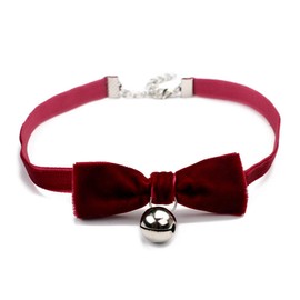 Vintage Lolita Cosplay Gothic Black Red Velvet Bow Bell Pearl Choker Necklace for Women
