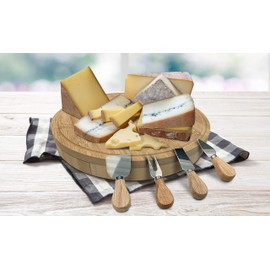 Eternal Living 10” Round Cheese Bamboo Board Set with Cheese Knives for Charcuterie Boards, Bamboo