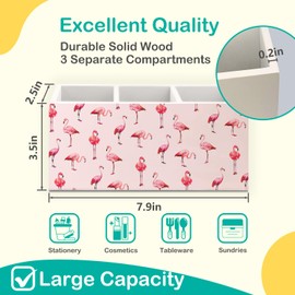 AQYIP Pink Flamingo Wooden Pen Pencil Holder for Desk Accessories, Pink Flamingo Gifts for Women, Preppy Wood Makeup Brush Toothbrush Holder Organizer for Vanity Bathroom