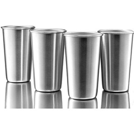 Amzocina 4 Pack 9oz Stainless Steel Pint Cups, Premium Metal Drinking Glasses, Stackable Durable Tumblers