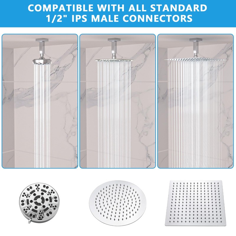 Lordear Shower Arm 3 Inch Polished Chrome Ceiling Mount Shower