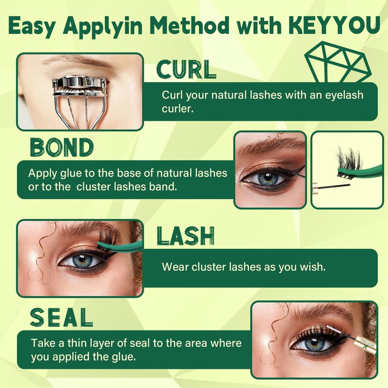 KEYYOU Lash Clusters 3D Effect Volume Eyelash Clusters Flaunt Style