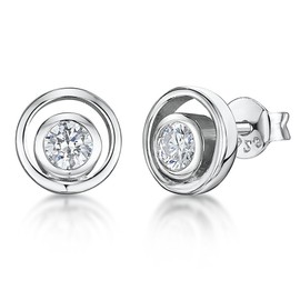JOOLS by Jenny Brown Sterling Silver Circle Stud Earring -Set with AAA Quality Cubic Zirconia Stones - 925 Sterling Silver - Hypoallergenic - 9 mm