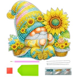 MigWoo 5D Diamond Painting Pendant Gnome with Daisies, Diamond Painting Window Pictures on Both Sides, Craft Set for Adults and Children, Hanging Ornament for Door, Window, Wall Decor
