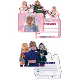 20Pcs Music Singer Birthday Invitations Cards - Happy Birth-TAY Inspired Shiny Card Funny Super Star Party Invites Card Cute Birthday Gifts Blank Party Decorations Favors for Fans Friends Women Girls