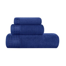GLAMBURG Ultra Soft 3 Pack Cotton Towel Set, Contains a Bath Towel 28x55 inch, a Hand Towel 16x24 inch & a Wash Coth 12x12 inch, Ideal Everyday use, Compact & Lightweight - Navy Blue
