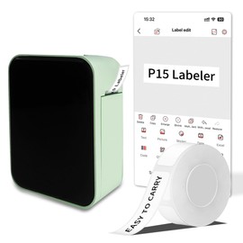 BrokSilent P15 Label Maker, Portable Bluetooth Sticker Label Printer with Different Fonts, Easy to Use Ideal for Home&Office Organization Small Business Supplies USB Rechargeable, with 1 Label, Green
