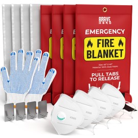 Brave Hero Fire Safety Kit | Kitchen Fire Blanket with Gloves & KN95 Masks | Fiberglass Fire Blankets Emergency For Home | Emergency Fire Blanket for Home and Kitchen | Fire Suppression Blanket 4-Pack