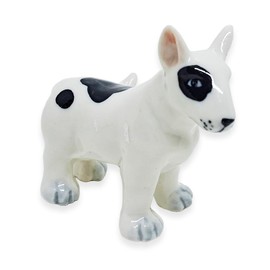 WitnyStore Tiny 2¼" White Black Spotted Bull Terrier Stand Wag Tail Dog Figurine - Miniature Hand Made Painted Ceramic Dogs Puppy Canine Animal Cute Porcelain Decorative Collectible Figure Décor Gifts