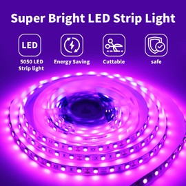 iNextStation 16.4ft Pink LED Strip Lights, 12V LED Light for Bedroom with 300 LED Cuttable Tape Light for Kitchen, Cabinet, Mirror Decor (No Power Adapter)