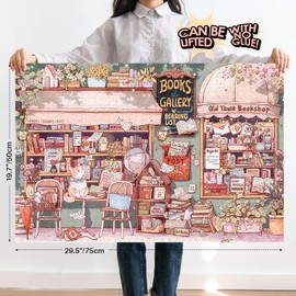 MOMIBOOK Puzzles for Adults 1000 Pieces Jigsaw Puzzles of Flowers in Pages, Painting Image Bookstore Bookshop Difficult Challenging Hard Impossible Puzzle Unique Funny Party Christmas Birthday Gifts