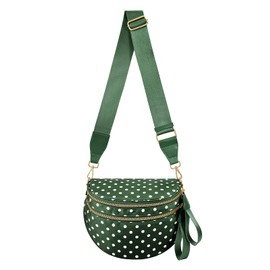 MEISEY Polka Dots Crossbody Bag Bum Bag for Women,Spacious Checkered Purse Fanny Packs Belt Bag (Bean Green Polka Dots)