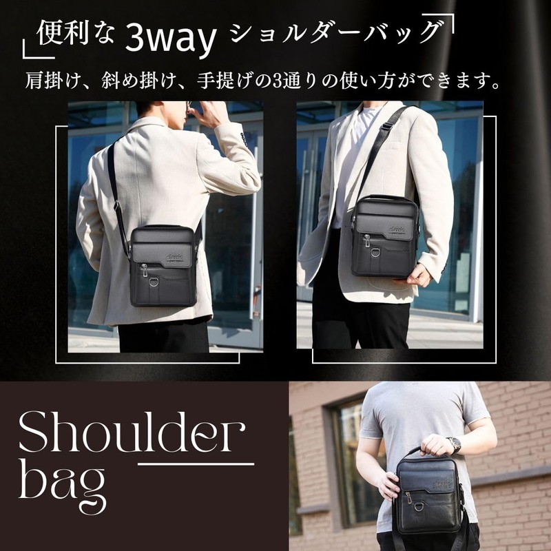 Work Worker Men's Shoulder Bag, 2-Way Leather, Shoulder Bag, Men's,