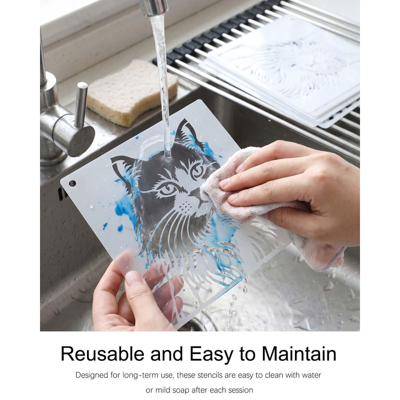 16 Pcs Window Cat Stencils,Animal Theme PET Vintage Drawing Templates