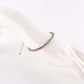 Golden Pyrite Bracelet Natural Gemstone Micro Beads Dainty Trendy Jewelry for Women, Birthstone Energy Healing Crystals, 14k Gold Plated Chain 8 inch