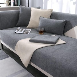 Soft Chenille Sofa Cover 1 2 3 Seater, Non-Slip Sofa Slipcovers for Corner L Shape, Funny Fuzzy Sofa Cover, Thick Textured Sofa Cushion Covers Furniture Protector (Gray,70x120cm)