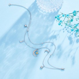 Palpitate Star Moon Anklet for Women,Moon Stars Anklet Bracelet Double Foot Chain Beach Anklets Jewelry Birthday Gifts for Wife Mom Her