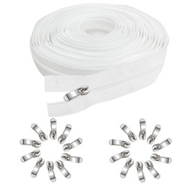 KAHOUI Continuous Zip with White Zip, Zip for Bedding, 10 m Zip, 5 mm Wide, 20 Finials, Suitable for Sewing on Linen Bags, Clothing
