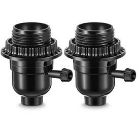 Saysurey 2 Pack UL Listed E26 Light Socket Lamp Socket Replacement with ON Off Switch Threaded Medium Base Lamp Parts with Shade Ring for Table Floor Light Bulb Fixture Repair Kit, Black