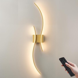 KARTOOSH Battery Operated Wall Sconces with Remote Control, Stepless Colors 3000K-6000K & Dimming, LED Gold Wireless Wall Light for Living Room, Hallway, Bedroom, 39.3 Inch (1 Pack)