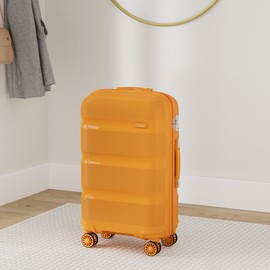 Kono Carry On Luggage Hard Shell Travel Trolley 4 Spinner Wheels Lightweight Polypropylene Suitcase with TSA Lock (Checked-Medium 24-Inch, Orange)