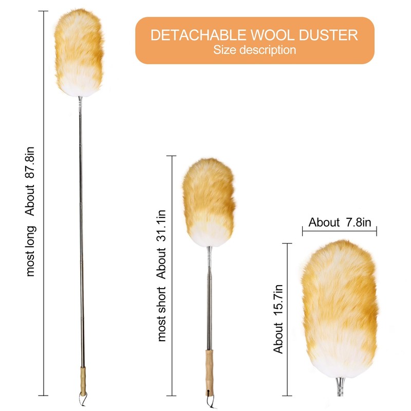 Extendable Lambswool Feather Duster 31-88 Inch, Anti-Static Wool Duster for