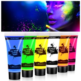 AOOWU UV Body Painting, 6 Colours Children's Make-Up Colours, Black Light Set, Face Paint and Body Colour Make-Up, UV Colour Make-Up for Carnival Make-Up Fancy Dress