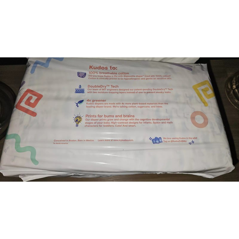 Kudos Size 1 Disposable Diapers, 8-13 lbs, 100% Breathable Cotton