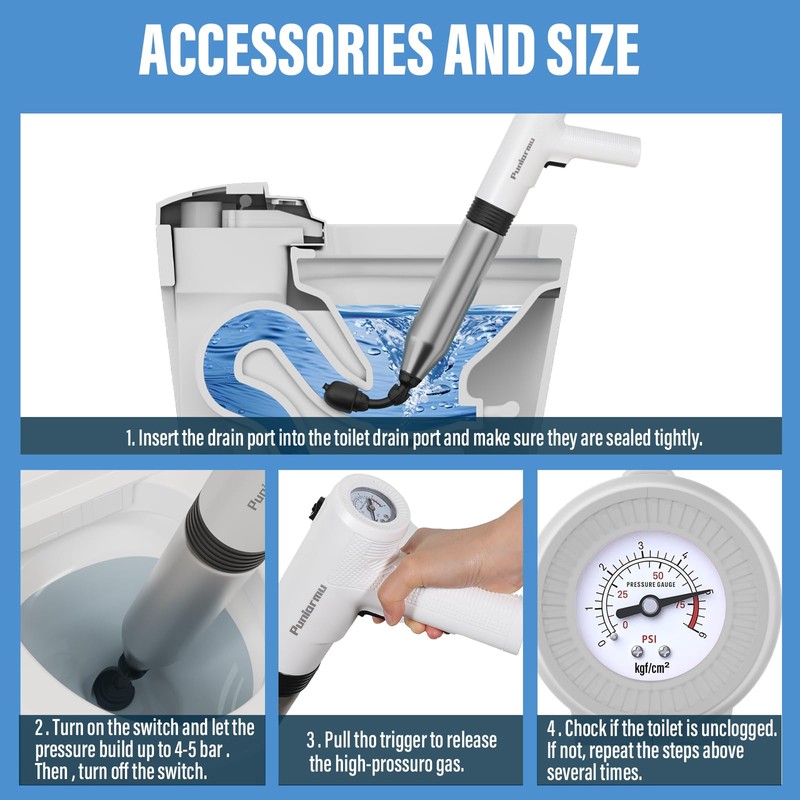 Electric Toilet Plunger,Unclog In One Shot,Remover For Bathroom,Kitchen Pipes Clog,High