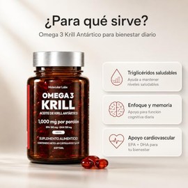 Omega 3 Krill Antártico Molecular Labs | Suplemento de Aceite de Kril con EPA, DHA + Astaxantina | Fosfolípidos y Omega 3 de Alta Absorción | 60 Cápsu