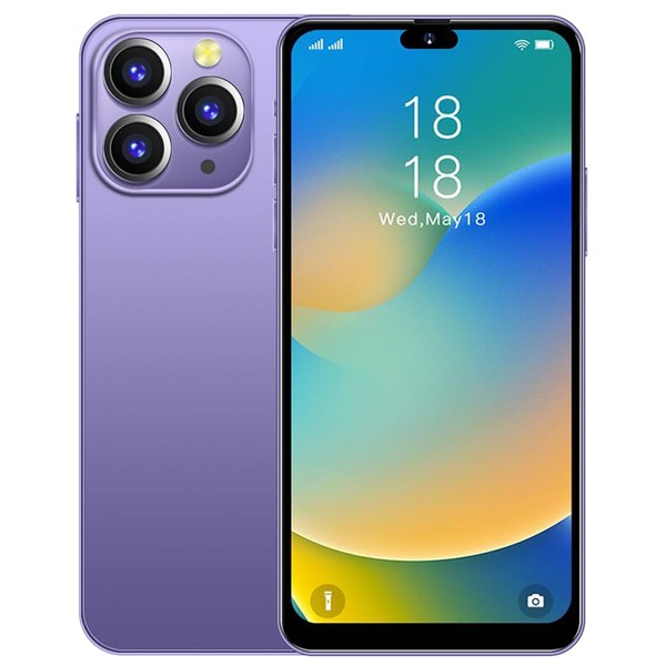JtQtJ i15Pro Max Smartphones, Android 9.0 OS with 6.3 Inch HD Display, Dual SIM, Dual Cameras, 16GB ROM (Expandable to 128GB), WiFi, GPS, Bluetooth, Face ID Cheap Mobile Phones (i15Pro Max-Purple)