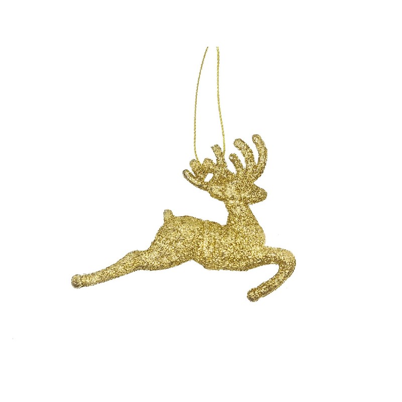 Pack of 6 - Hanging Glitter Reindeer Christmas Tree Decorations