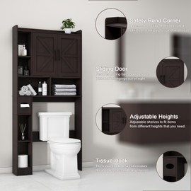 Over The Toilet Storage Cabinet, Farmhouse Storage Cabinet Over Toilet with 2 Barn Door & Toilet Paper Holder Stand，Home Space-Saving Toilet Rack, for Bathroom, Restroom, Laundry