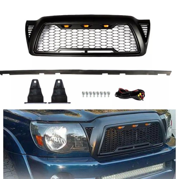 menbager Front Bumper Grille Matte Black Mesh For Toyota Tacoma