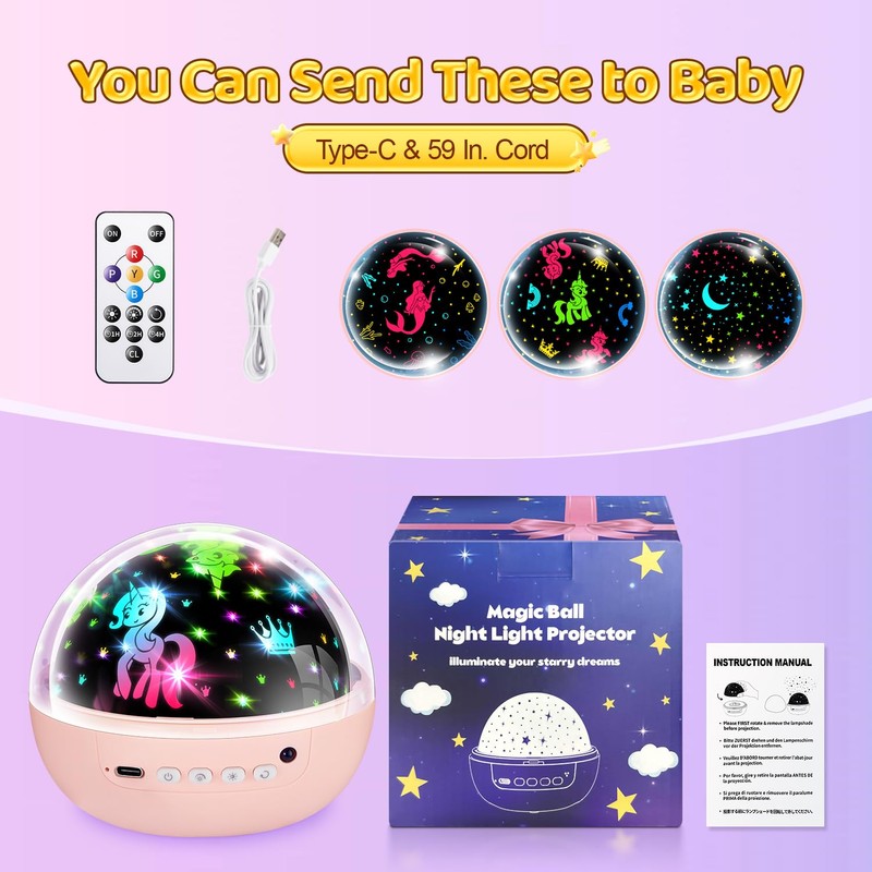 COOLNIGHT Kids Night Light Projector, Remote+3 Timer Unicorn Night Light