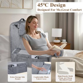 Reading Pillow for Sitting in Bed Adult, 19 Inch Backrest Pillow Sitting Back Support Pillow with Removable Armrests and Adjustable Pillow, Suitable for Resting, Reading on Bed or Floor