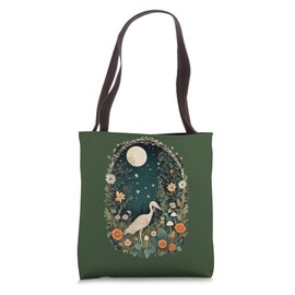 Aesthetic Goblincore and dark Cottagecore Mushroom Moon Bird Tote Bag